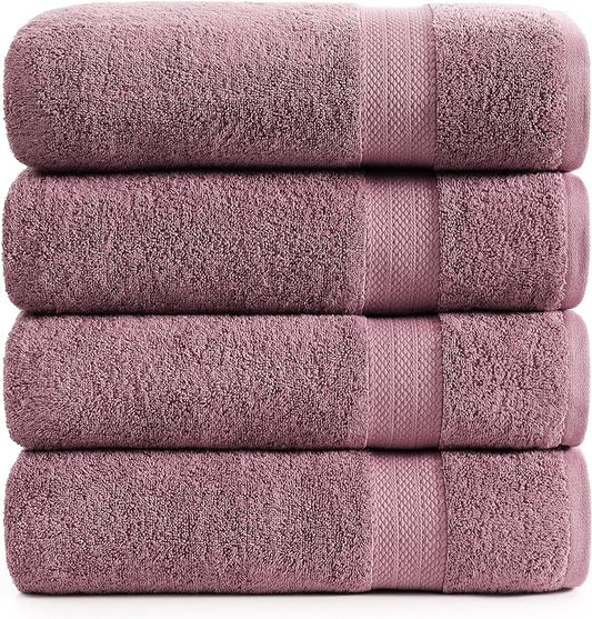 LANE LINEN 100% Cotton Large Bath Towels Set of 4 (28"x54") - Ring Spun Mercerized Cotton Bathroom Towel 4 Pack - Quick Dry, Soft & Absorbent Large Towels Set - Oeko Tex Certified - Wishful Mauve