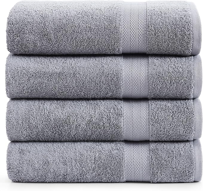 LANE LINEN 100% Cotton Bath Towels Set of 4 (28"x54") - Ring Spun Mercerized Cotton Extra Large Bathroom Towel Sets - Quick Dry, Soft & Absorbent Grey Towels Set - Pre Shrunk, Fade Resistant - Grey