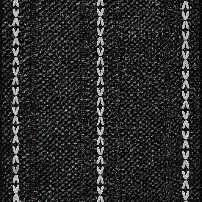 Hemstitched Farmhouse Table Runner, Black 13x90 Inch, Cotton Linen Table Runners 90 Inches Long, Embroidered Striped Orange Boho Table Runner Rustic Home Decor