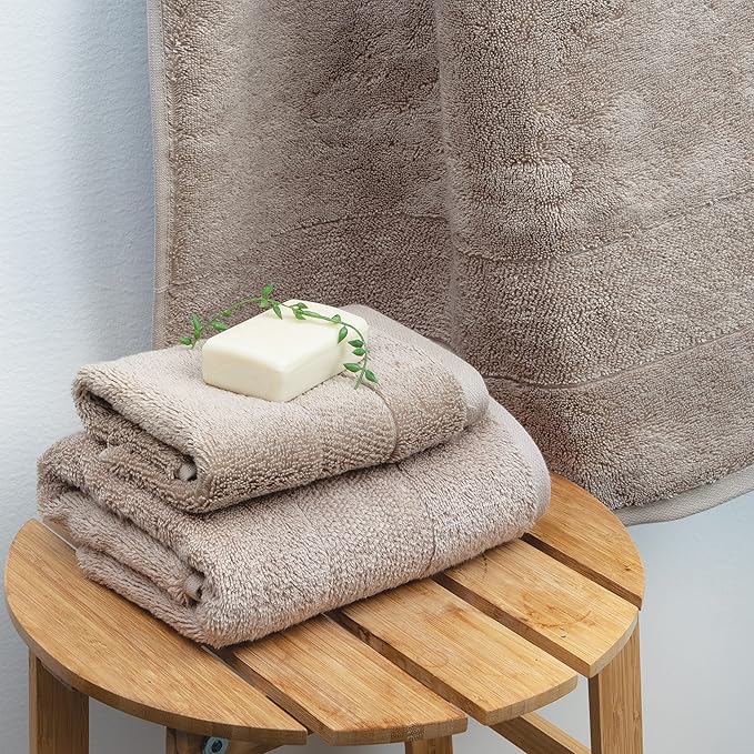 Aston & Arden Aegean Terry Bath Towels - Set of 2 - Ringspun Turkish Cotton Thick and Soft Absorbent Luxury Hotel and Spa Bathroom Towel, 600 GSM, 30 x 60 in, Hummus